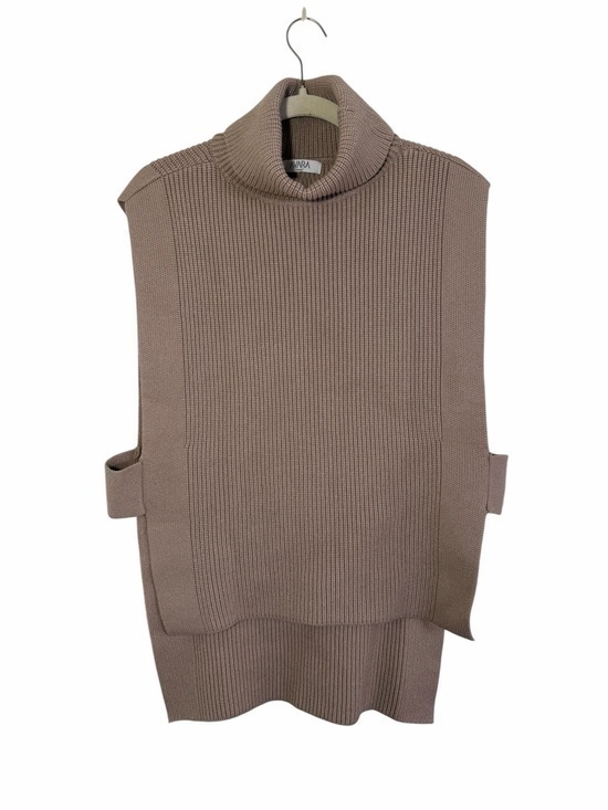 Avara Tops - Avara Sweater Vest Small Brown Turtleneck Sleeveless Side Slit Knit Cozy